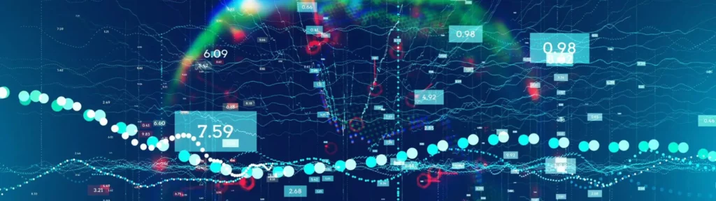 Abstract digital visualization showing raw weather data streams and numerical values connecting to an API