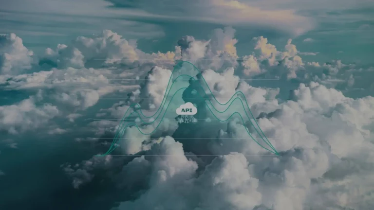 Visualisation abstraite d'un cloud numérique connectant des points de données, illustrant l'intégration d'une API météo.