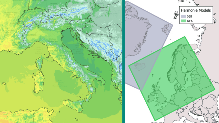 Composite Map of ICON-2I and HARMONIE Domains, illustrating FROGCAST's new European model coverage.